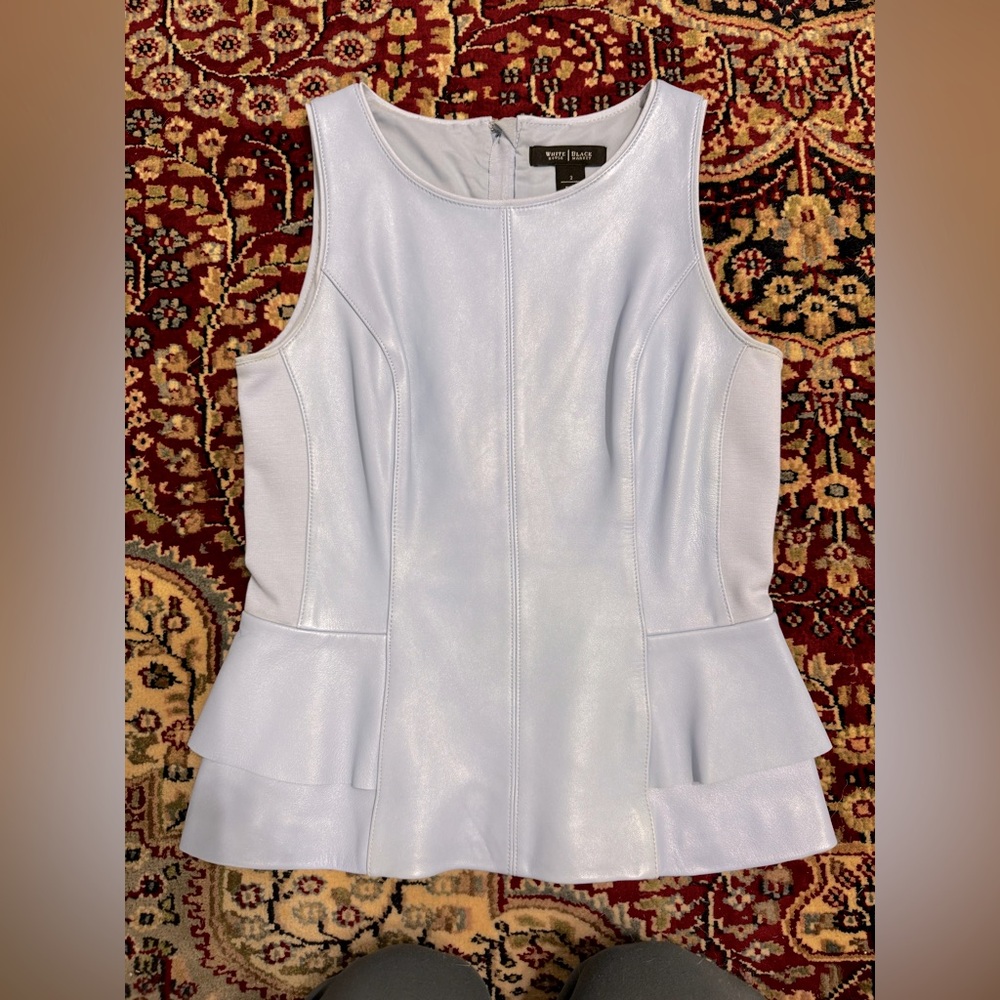 WHBM leather top, size 2, worn but good condition. Matching skirt is available